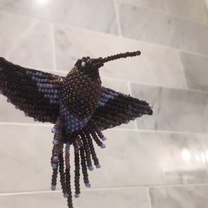 Vintage beaded hummingbird hair clip